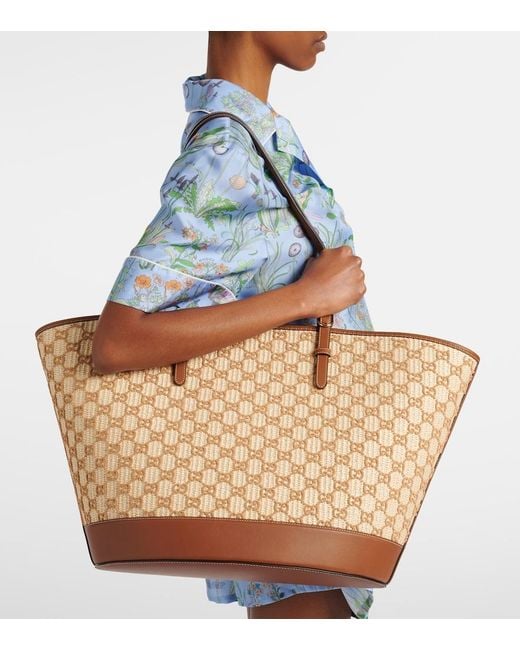 Gucci Natural Gg Large Raffia-Effect Tote Bag