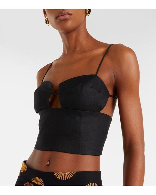 Cala De La Cruz Black Imperia Cutout Linen Crop Top