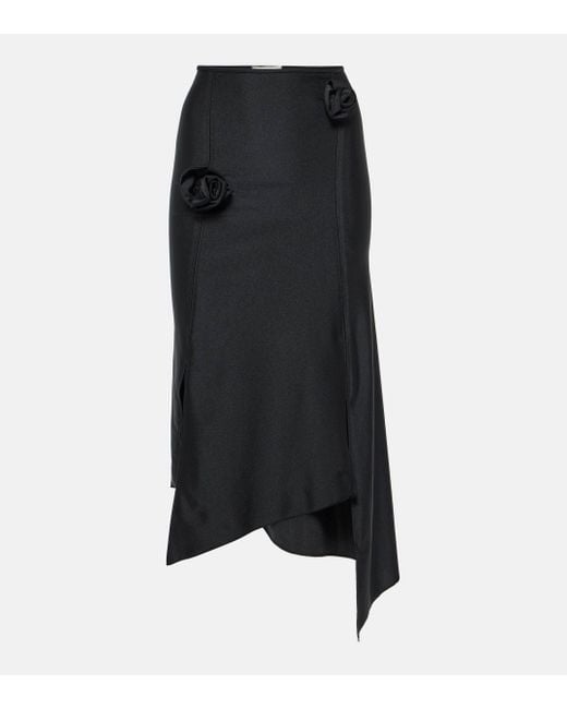 Coperni Black Floral-applique Asymmetric Midi Skirt
