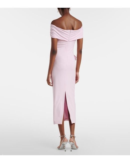 Roland Mouret Pink Floral-Applique Jersey Midi Dress