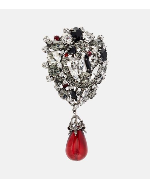 Saint Laurent White Crystal-Embellished Clip-On Earrings