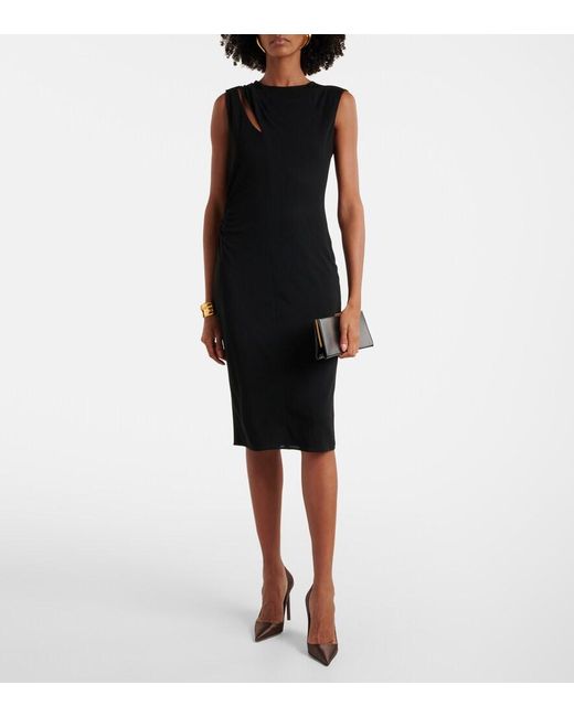 Tom Ford Black Cutout Shoulder-Drape Viscose Crepe Jersey Cocktail Dress