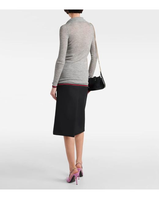 Gucci Gray Ribbed-knit Cashmere And Silk Top