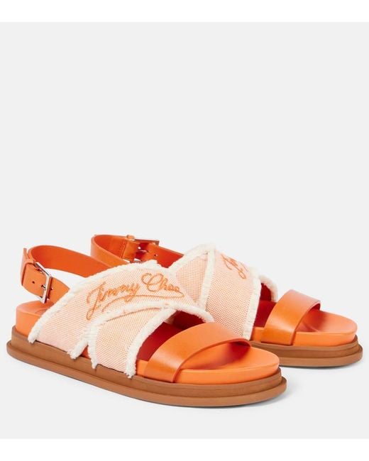 Jimmy Choo Orange Joa Canvas And Leather Sandals