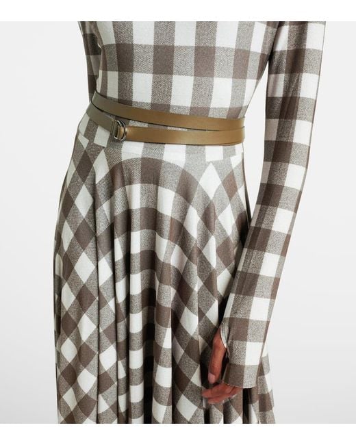 Norma Kamali White Checked Turtleneck Jersey Midi Dress