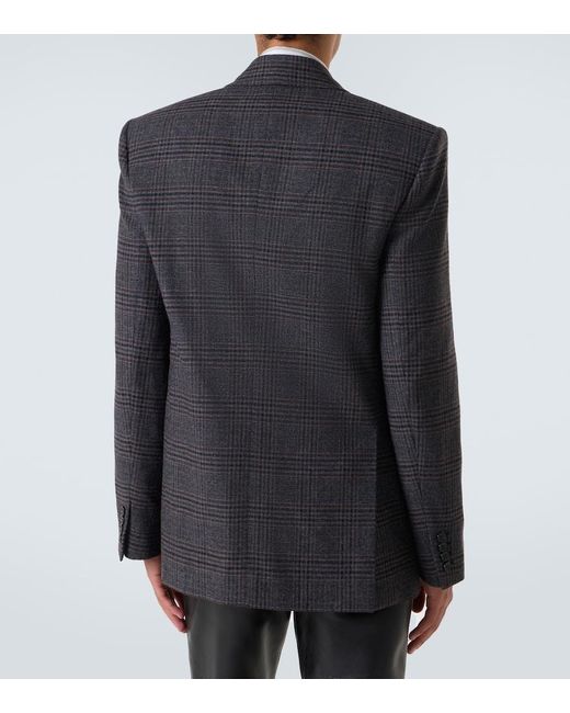 Saint Laurent Blue Checked Wool And Cashmere Blazer for men