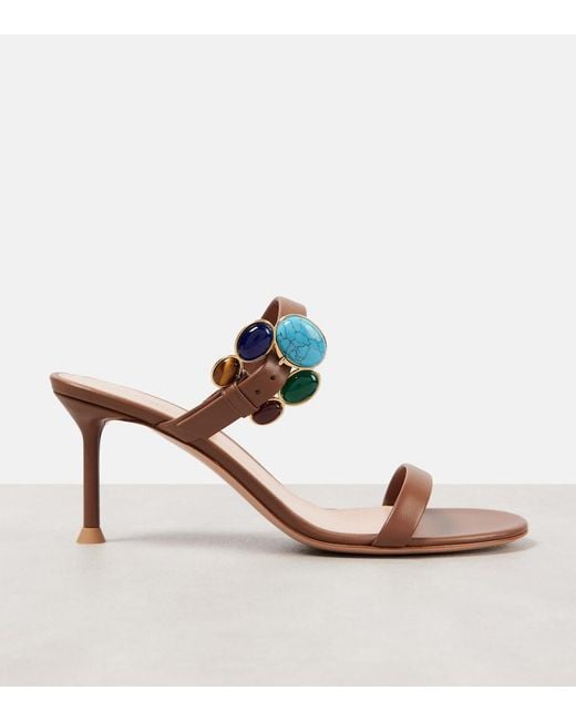 Gianvito Rossi Pink 70 Buckle-Detail Leather Mules