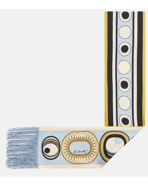 LaDoubleJ Metallic Fringed Printed Silk Twill Scarf