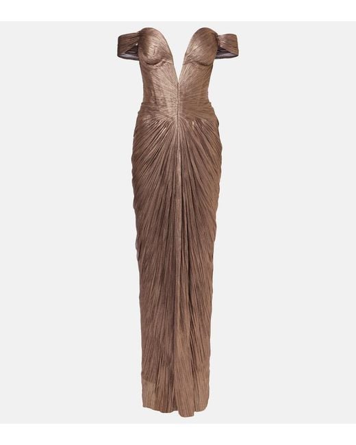 Maria Lucia Hohan Brown Tia Draped Off-Shoulder Corset Gown
