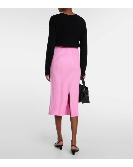 Jardin Des Orangers Pink High-rise Ribbed-knit Cashmere Midi Skirt
