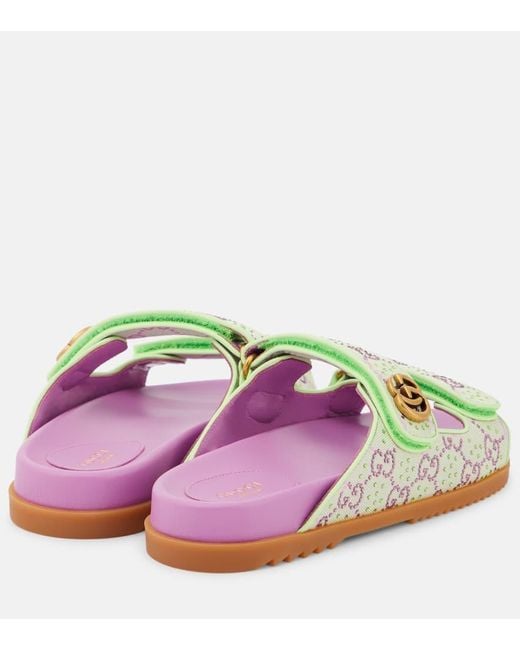 Sandalias de lona GG con cristales Gucci de color Pink