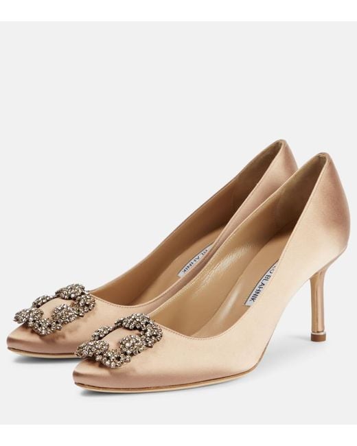 Manolo Blahnik Brown Pumps Hangisi 70 Aus Satin Mit Kristallen