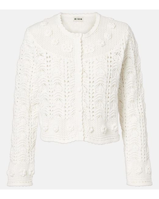 Rixo White Kyra Open-Knit Cotton Cardigan