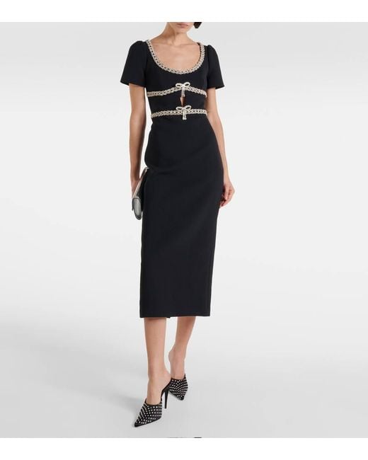 Self-Portrait Black Verziertes Midikleid Aus Crepe