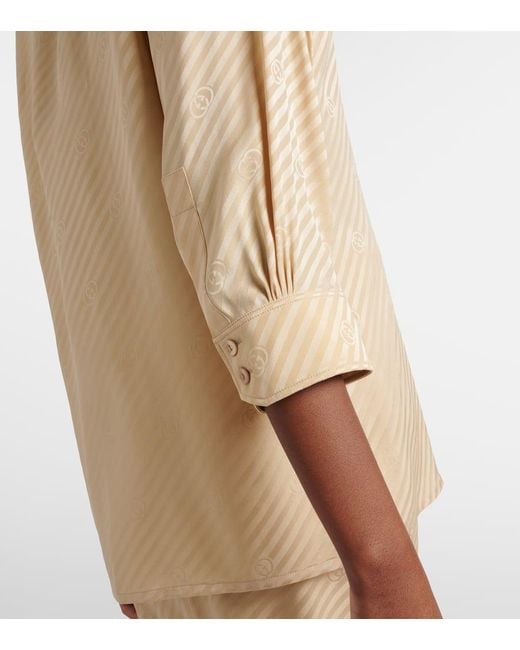 Gucci Natural Interlocking G Striped Silk Shirt