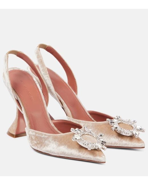 AMINA MUADDI Pink Begum 95 Embellished Velvet Slingback Pumps