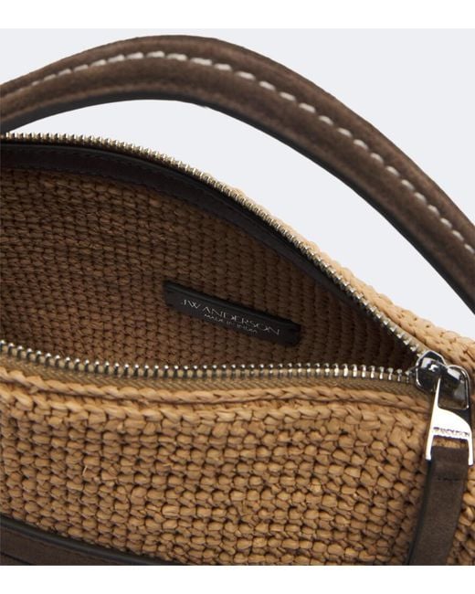 J.W. Anderson Brown Loafer Small Suede-Trimmed Raffia Top-Handle Bag
