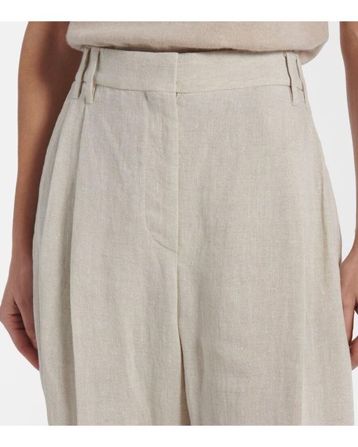 Brunello Cucinelli Natural Linen-Blend Straight Pants