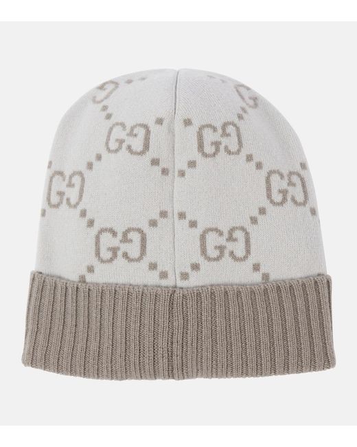 Gucci Gray Gg Cashmere Jacquard Beanie