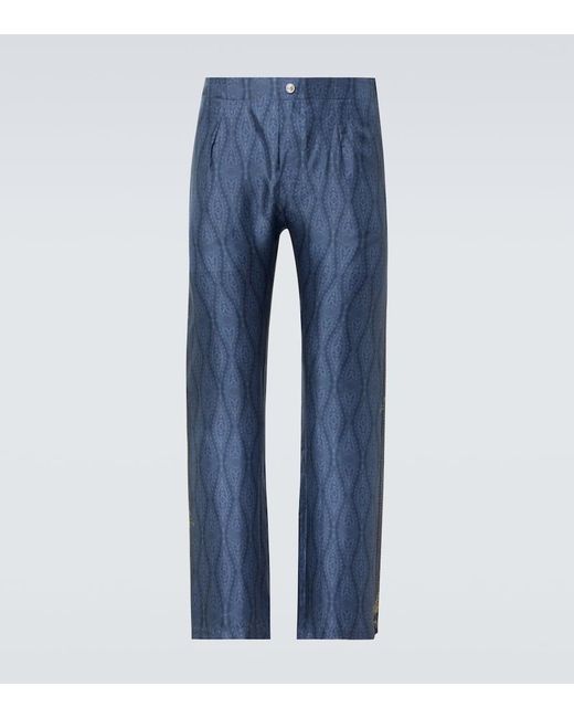 Etro Gerade Hose Aus Seide in Blue für Herren