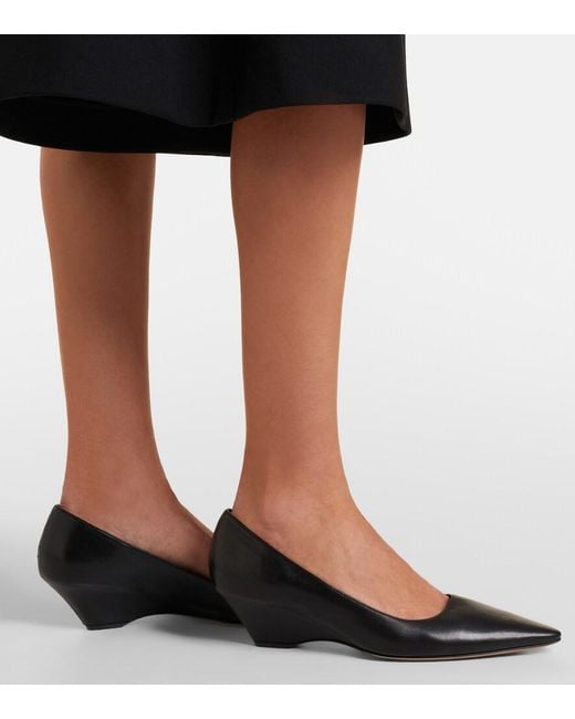 The Row Black Liisa Leather Wedges