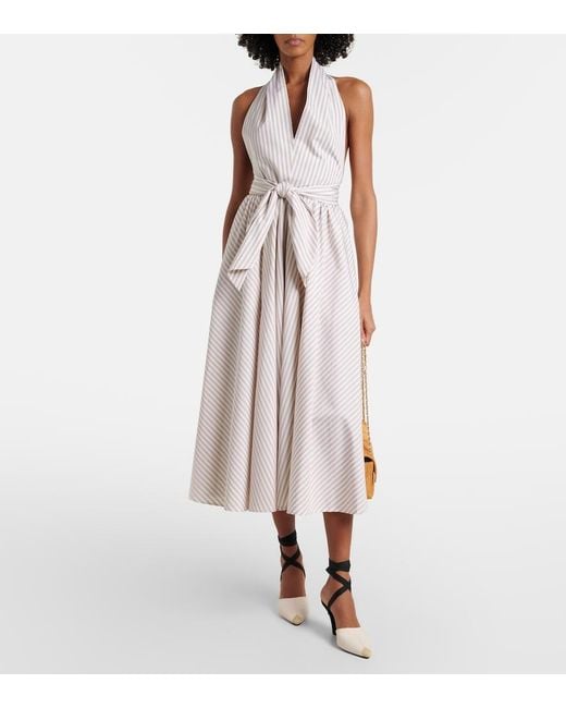 Patou White Striped Halterneck Cotton Midi Dress