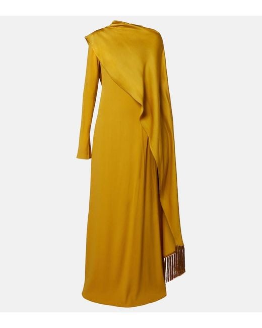 ‎Taller Marmo Yellow Mounia Caped Crepe Cady Gown