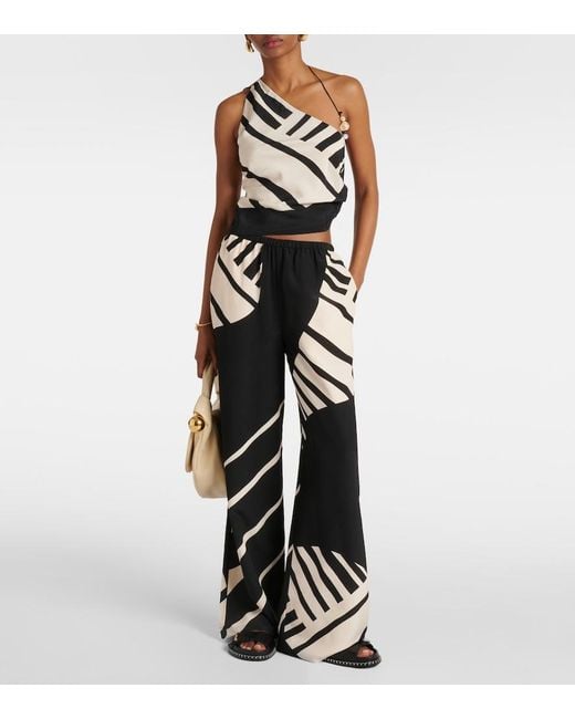 Sir Black Arte Printed One-Shoulder Silk Satin Crop Top