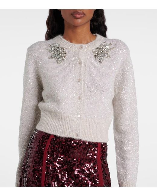 Erdem White Embellished Cropped Alpaca-Blend Cardigan