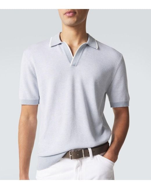 Orlebar Brown Blue Horton Cotton And Wool Pique Polo Shirt for men