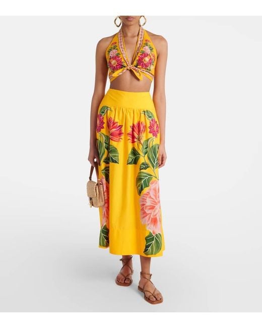 Falda Midi Spring Awakening De Algodon Farm Rio de color Yellow