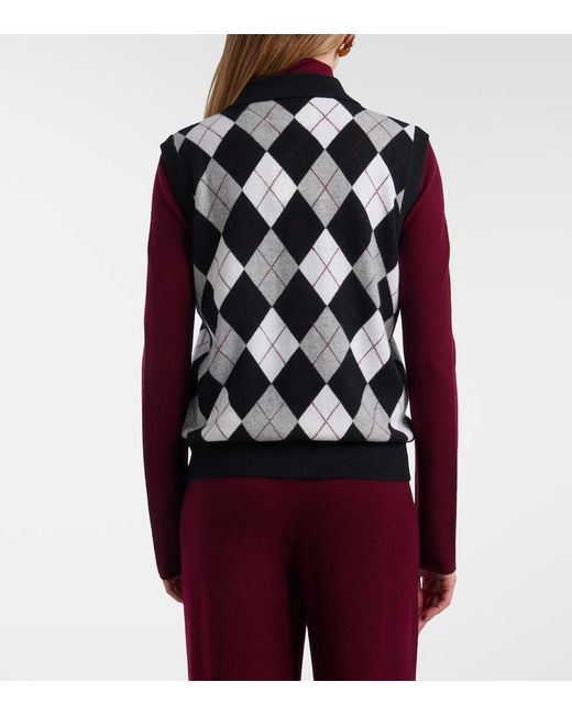 Lisa Yang Black Anwen Argyle Cashmere Sweater Vest
