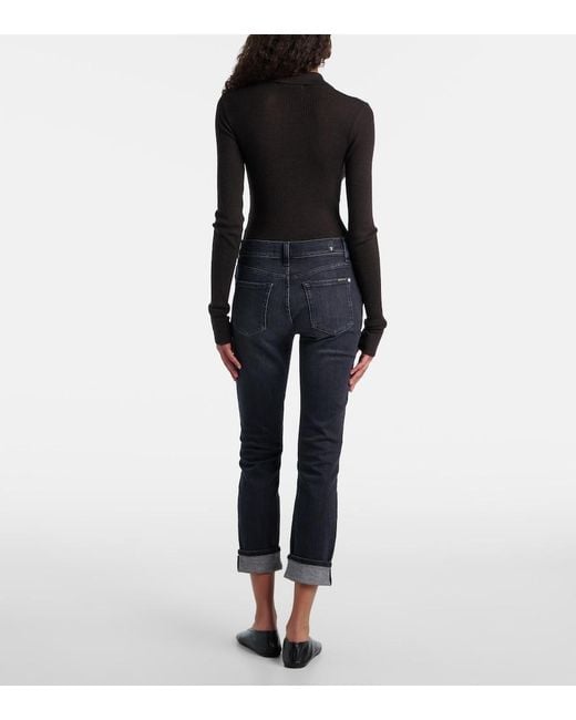 7 For All Mankind Blue Mid-Rise Cropped Skinny Jeans