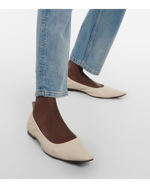 Brunello Cucinelli White Leather Ballet Flats