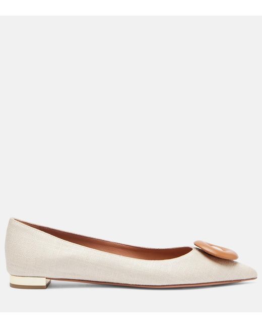 Aquazzura Brown Hoop Leather-Trimmed Ballet Flats