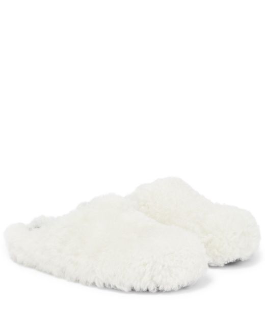 Marni Leather Sabot Shearling Slippers in Natural White (White) | Lyst