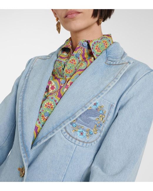 Etro Blue Embroidered Denim Blazer