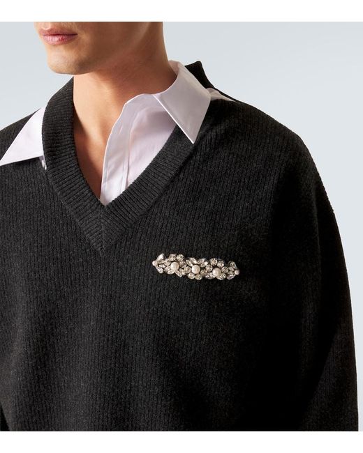 Simone Rocha Black Cutout Embellished Wool-Blend Sweater for men