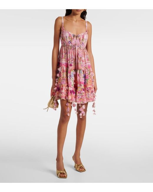 Robe En Soie A Fleurs Camilla en coloris Red