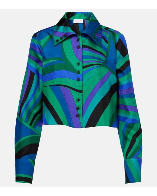 Emilio Pucci Blue Hemd Iride Aus Seide