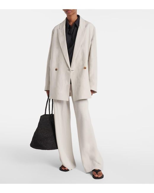 The Row Natural Nat Double-Breasted Silk And Linen Blazer
