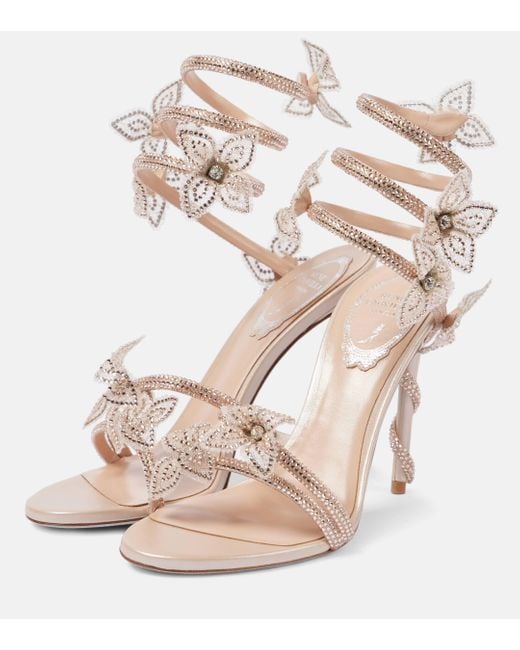 Rene Caovilla Natural Margot 105 Embellished Satin Sandals