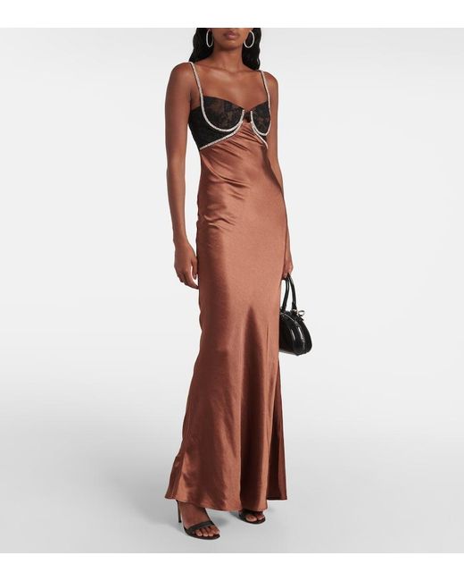 Self-Portrait Red Embellished Satin Gown