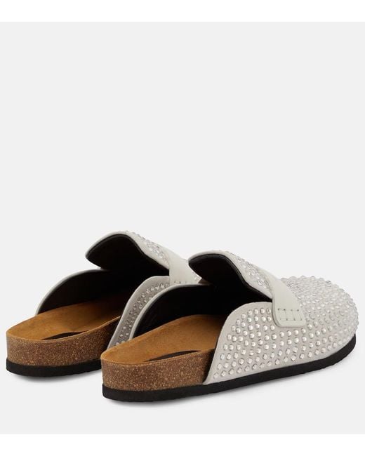 J.W. Anderson White Crystal-Embellished Suede Slippers