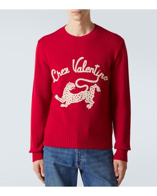 Valentino Red Chez Virgin Wool Sweater for men