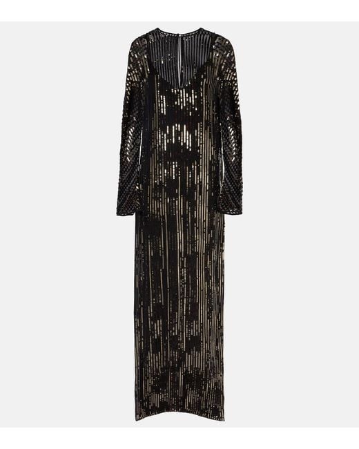 Johanna Ortiz Black Sequined Silk Gown