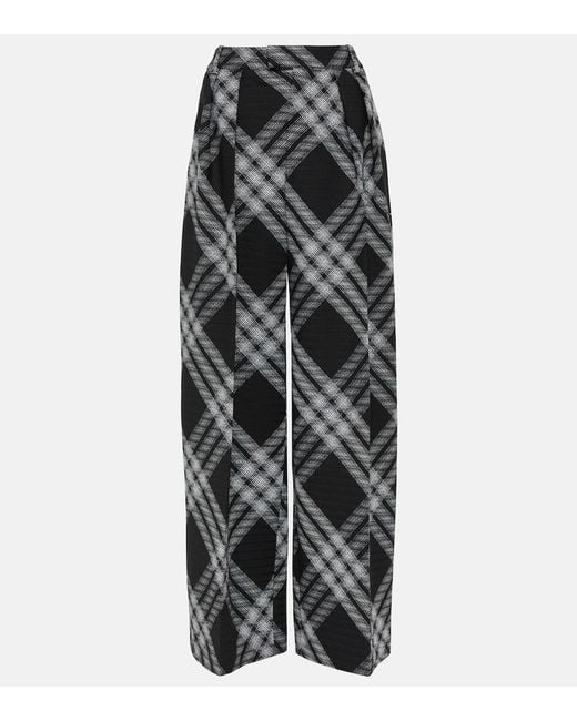 Burberry Gray Checked Wool Wide-Leg Pants