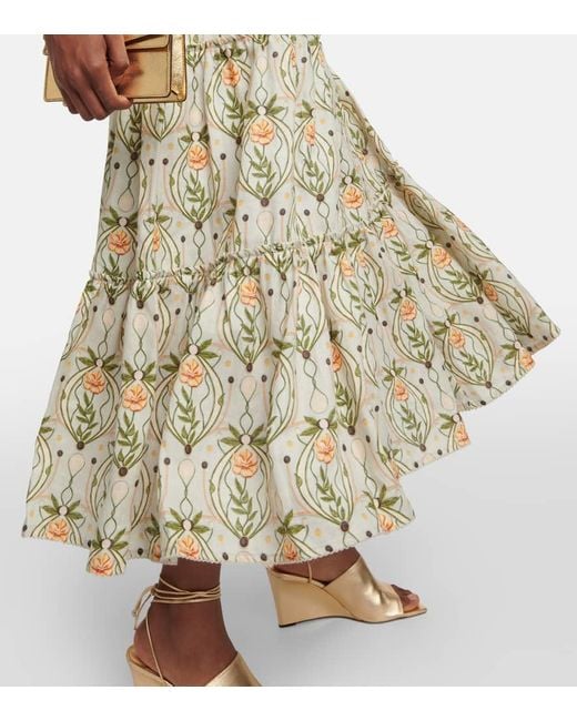 Agua Bendita Metallic Consuelo Lunar Embroidered Linen Midi Dress