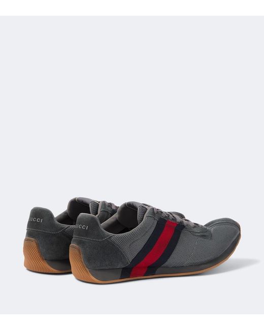 Gucci Gray Tempo Suede-Trimmed Sneakers for men