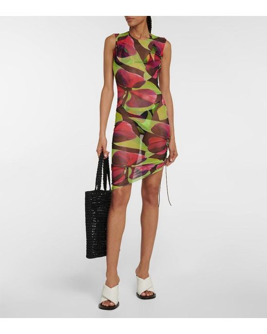Louisa Ballou Multicolor Printed Ruched Minidress